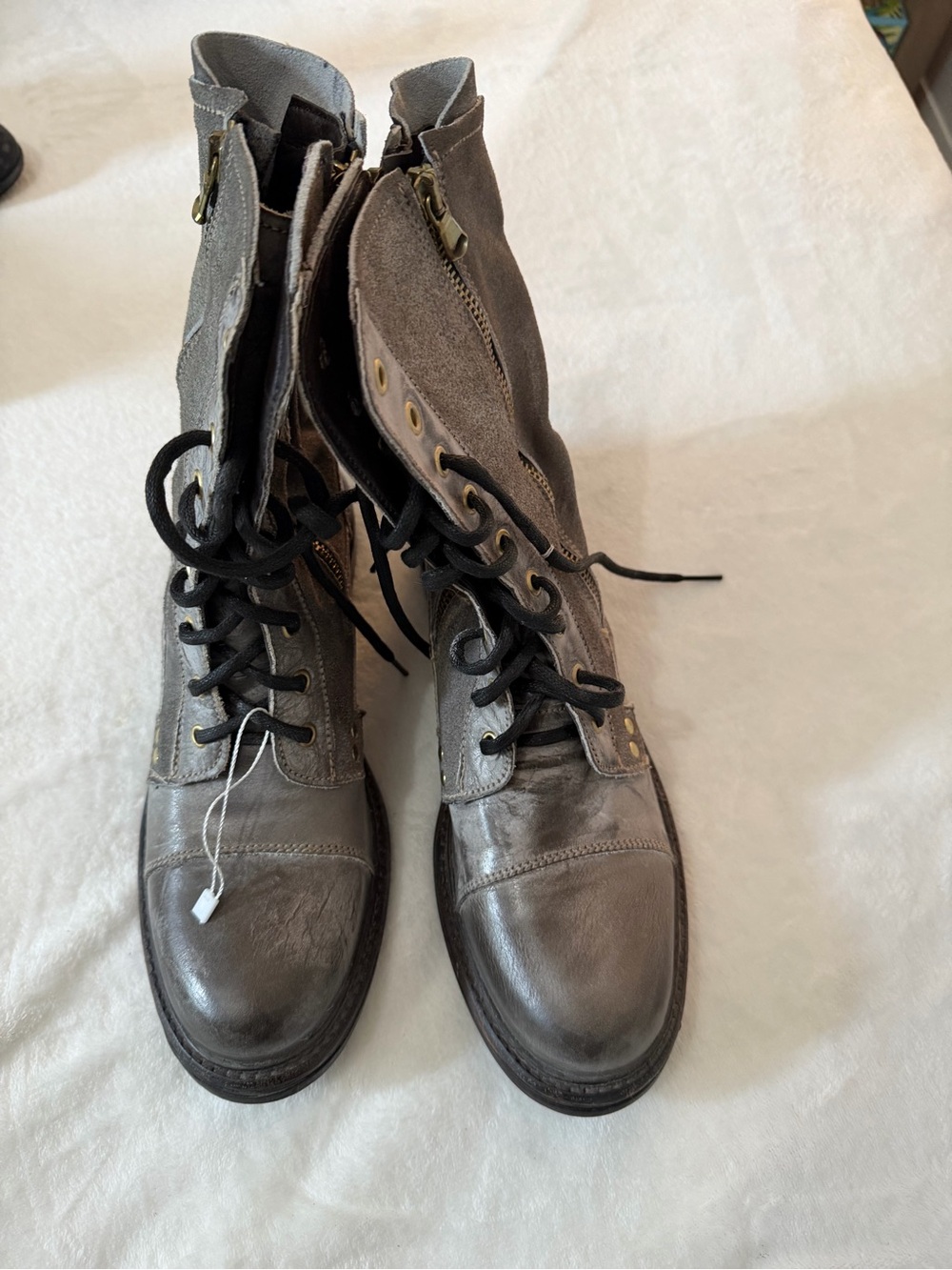 Women's Lace-Up Combat Boots in Gray